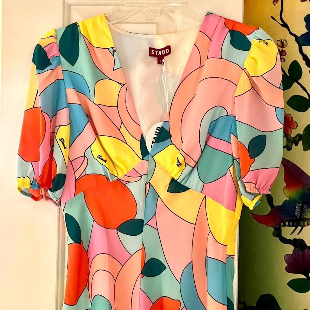 πΊπHPππΊ NWT Staud Milla Mini Dress Citrus Kaleidoscope - Picture 7 of 16